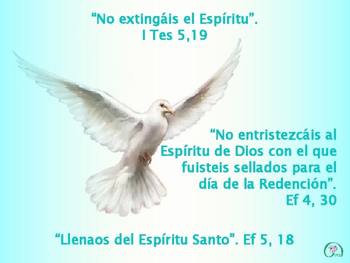 “No extingáis el Espíritu”. I Tes 5, 19 “No entristezcáis al Espíritu de Dios