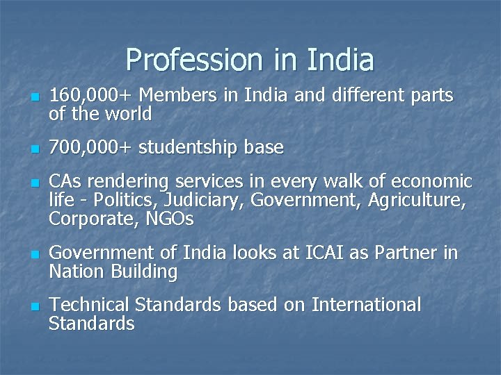 Profession in India n 160, 000+ Members in India and different parts of the