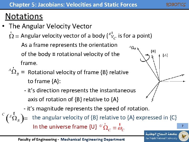 Chapter 5: Jacobians: Velocities and Static Forces ROBOTICS Notations • The Angular Velocity Vector Chapter 5: Jacobians: Velocities and Static Forces ROBOTICS Notations • The Angular Velocity Vector