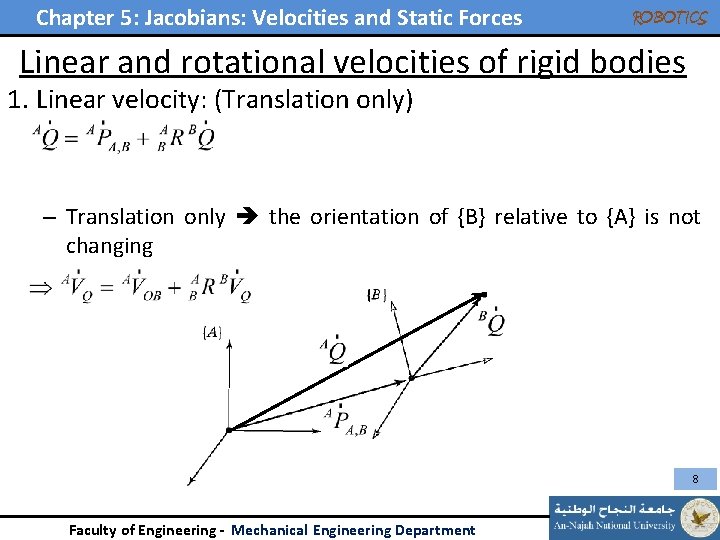 Chapter 5: Jacobians: Velocities and Static Forces ROBOTICS Linear and rotational velocities of rigid Chapter 5: Jacobians: Velocities and Static Forces ROBOTICS Linear and rotational velocities of rigid
