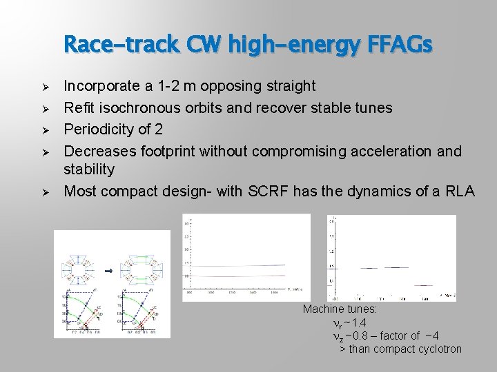 Race-track CW high-energy FFAGs Ø Ø Ø Incorporate a 1 -2 m opposing straight