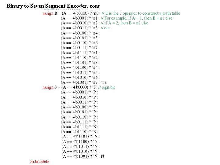 Binary to Seven Segment Encoder, cont Binary to Seven Segment Encoder, cont