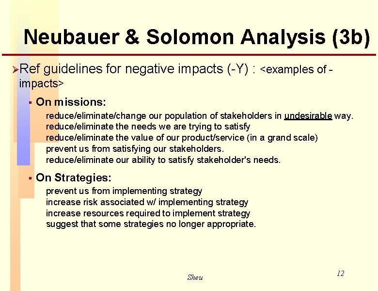 Neubauer & Solomon Analysis (3 b) ØRef guidelines for negative impacts (-Y) : <examples