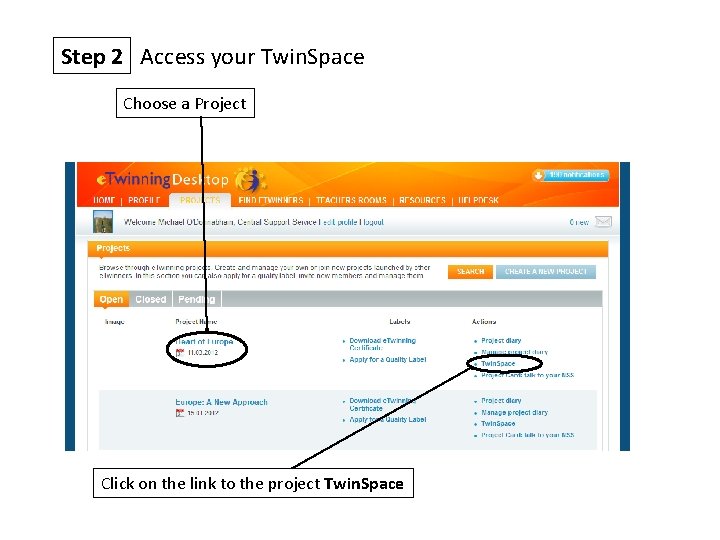 Step 2 Access your Twin. Space Choose a Project Click on the link to
