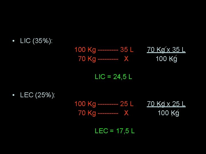  • LIC (35%): 100 Kg ----- 35 L 70 Kg ----- X 70