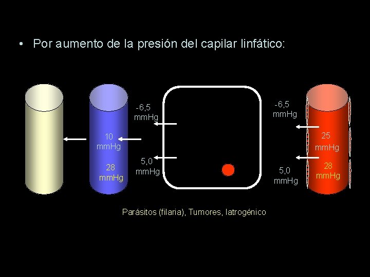  • Por aumento de la presión del capilar linfático: -6, 5 mm. Hg