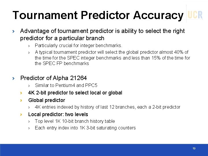 Tournament Predictor Accuracy Advantage of tournament predictor is ability to select the right predictor