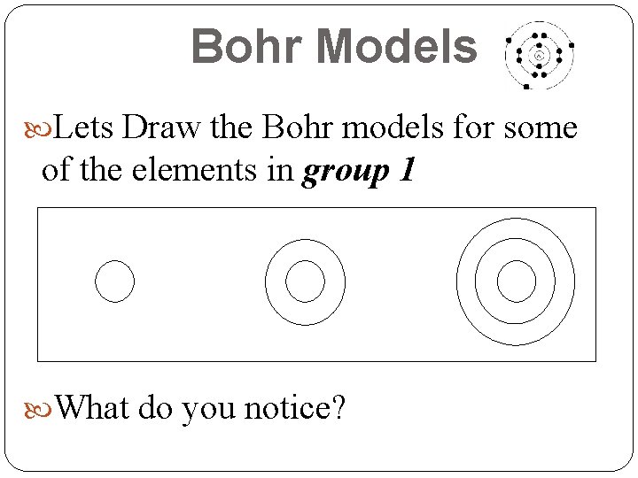 Bohr Models Lets Draw the Bohr models for some of the elements in group Bohr Models Lets Draw the Bohr models for some of the elements in group
