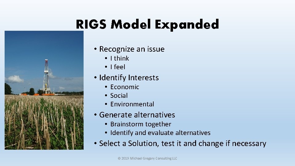 RIGS Model Expanded • Recognize an issue • I think • I feel •