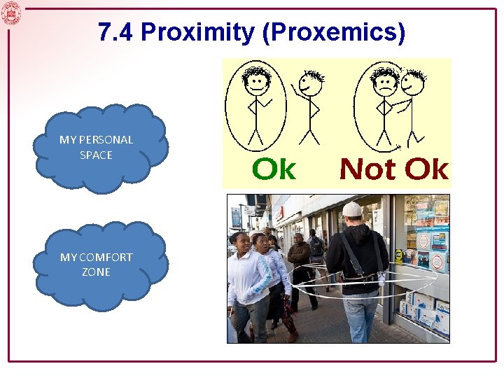 7. 4 Proximity (Proxemics) MY PERSONAL SPACE MY COMFORT ZONE Slide No. 7 
