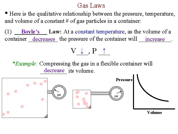 Gas Laws • Here is the qualitative relationship between the pressure, temperature, and volume