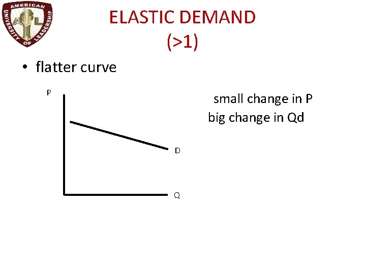 ELASTIC DEMAND (>1) • flatter curve P small change in P big change in