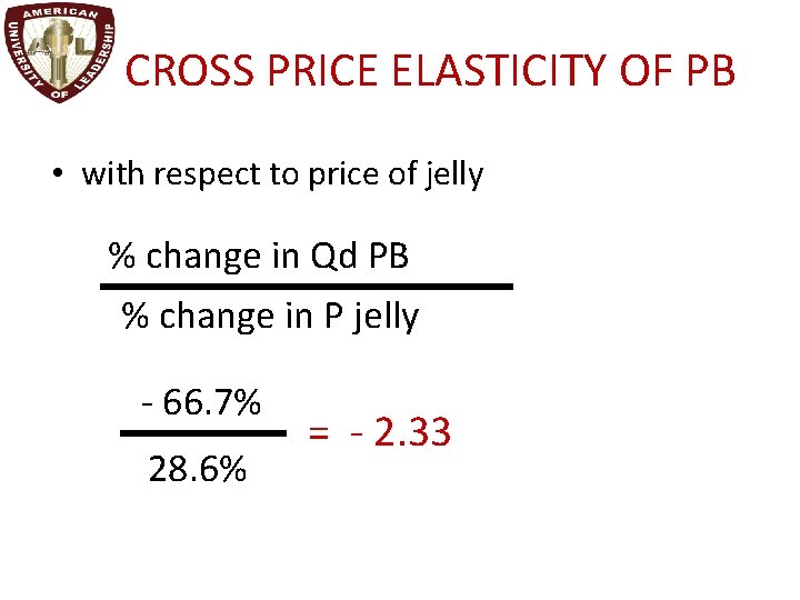 CROSS PRICE ELASTICITY OF PB • with respect to price of jelly % change