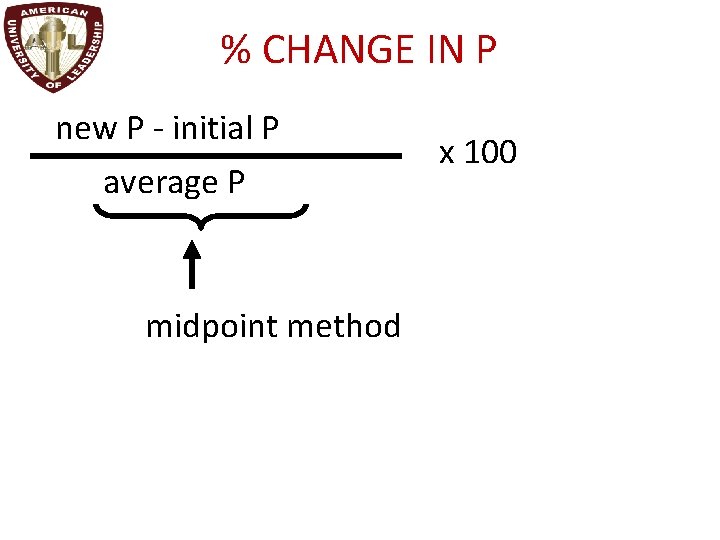 % CHANGE IN P new P - initial P average P midpoint method x