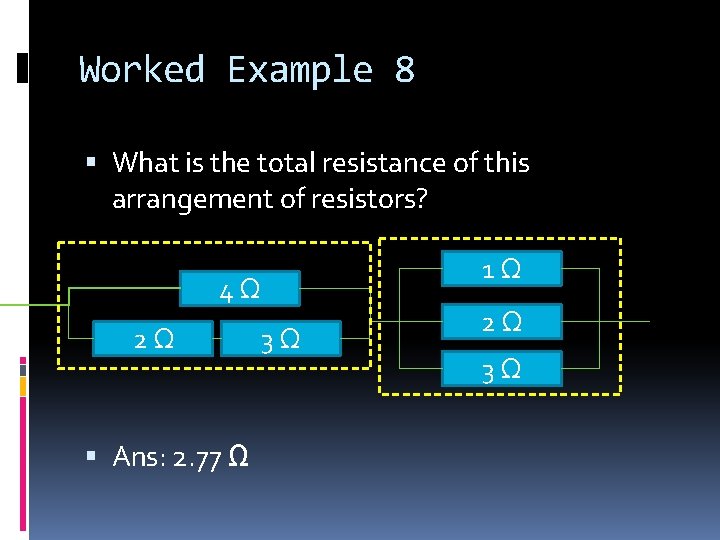 Worked Example 8 What is the total resistance of this arrangement of resistors? 1Ω