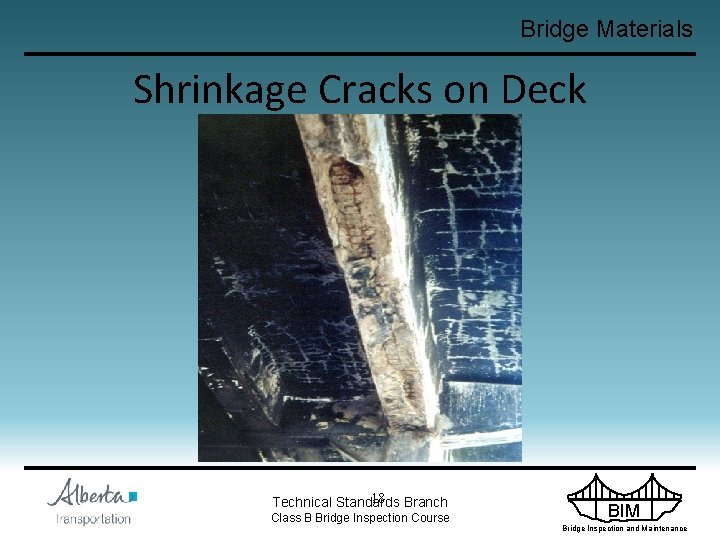 Bridge Materials Shrinkage Cracks on Deck Underside. 18 Branch Technical Standards Class B Bridge
