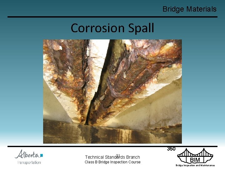 Bridge Materials Corrosion Spall 350 31 Branch Technical Standards Class B Bridge Inspection Course