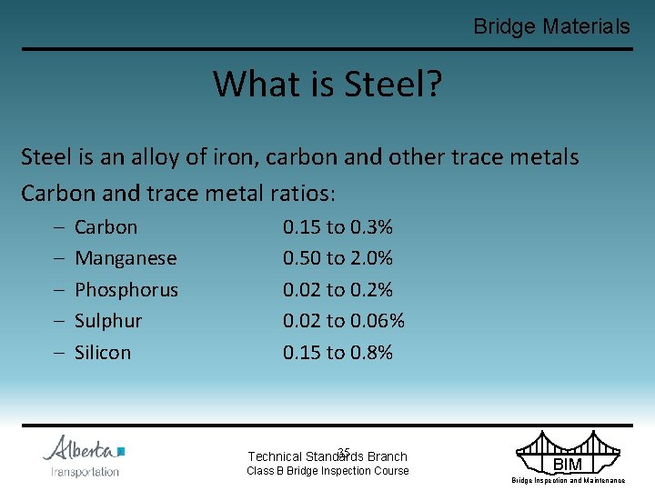 Bridge Materials What is Steel? Steel is an alloy of iron, carbon and other