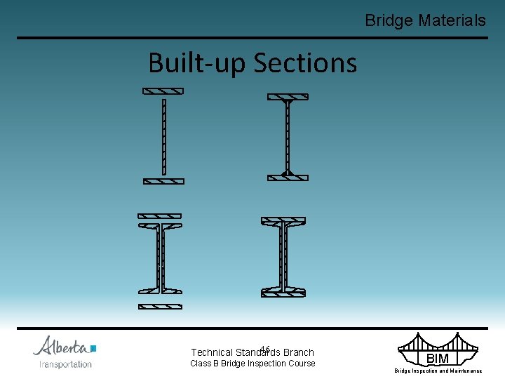 Bridge Materials Built-up Sections 46 Branch Technical Standards Class B Bridge Inspection Course BIM