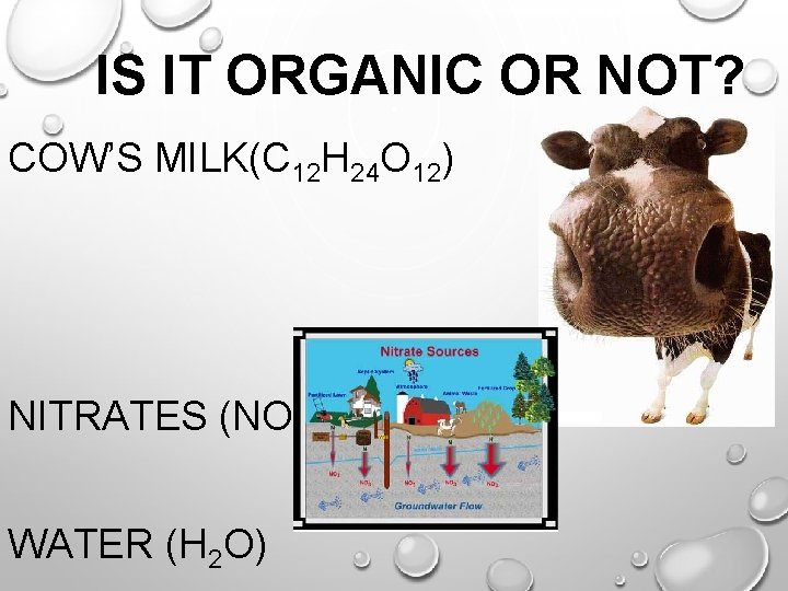 IS IT ORGANIC OR NOT? COW’S MILK(C 12 H 24 O 12) NITRATES (NO