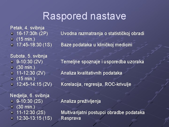 Raspored nastave Petak, 4. svibnja 16 -17: 30 h (2 P) (15 min. )