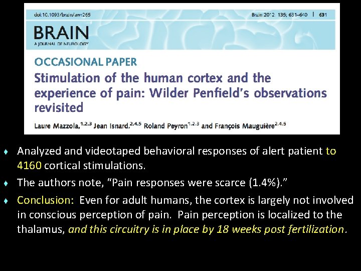 ♦ ♦ ♦ Analyzed and videotaped behavioral responses of alert patient to 4160 cortical