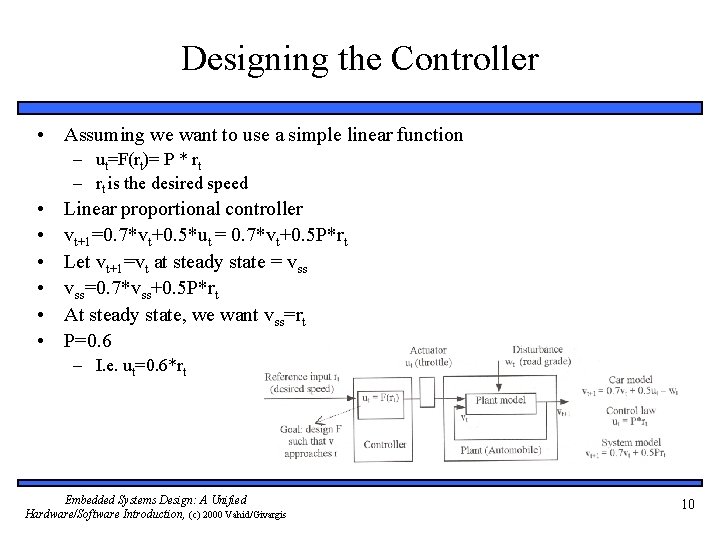 Designing the Controller • Assuming we want to use a simple linear function –