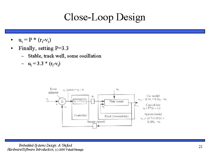 Close-Loop Design • ut = P * (rt-vt) • Finally, setting P=3. 3 –