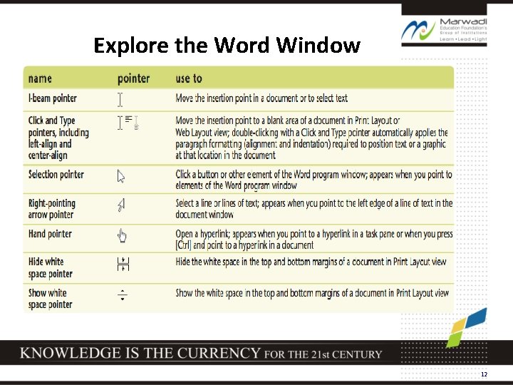Explore the Word Window 12 