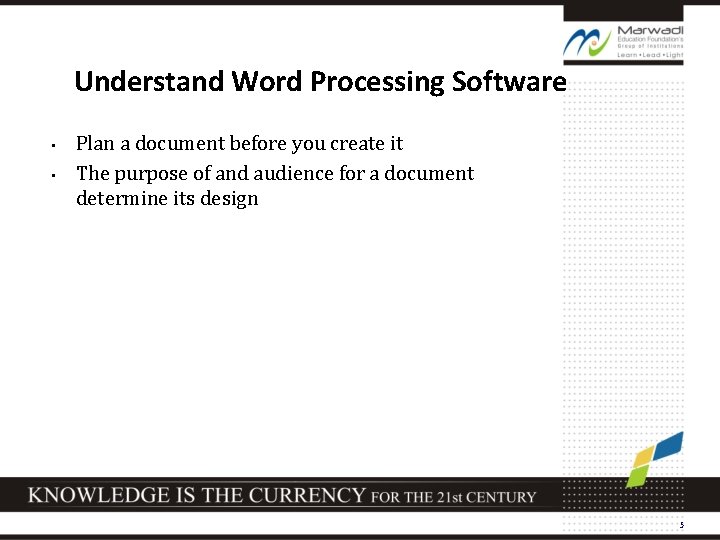 Understand Word Processing Software • • Plan a document before you create it The