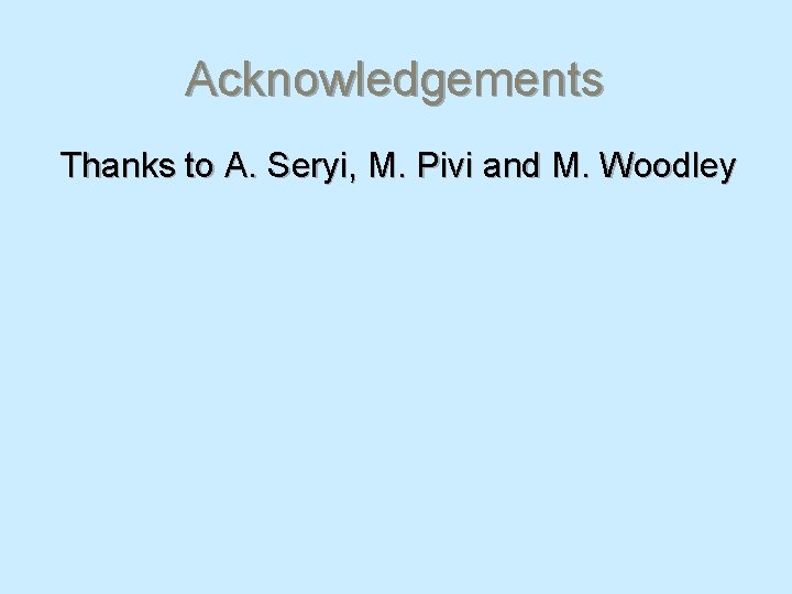 Acknowledgements Thanks to A. Seryi, M. Pivi and M. Woodley 