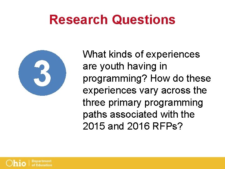 Research Questions 3 What kinds of experiences are youth having in programming? How do