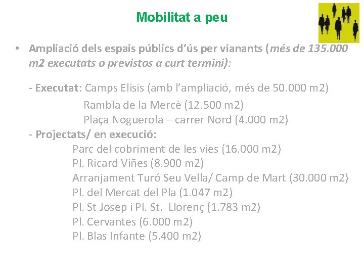 Mobilitat a peu • Ampliació dels espais públics d’ús per vianants (més de 135.