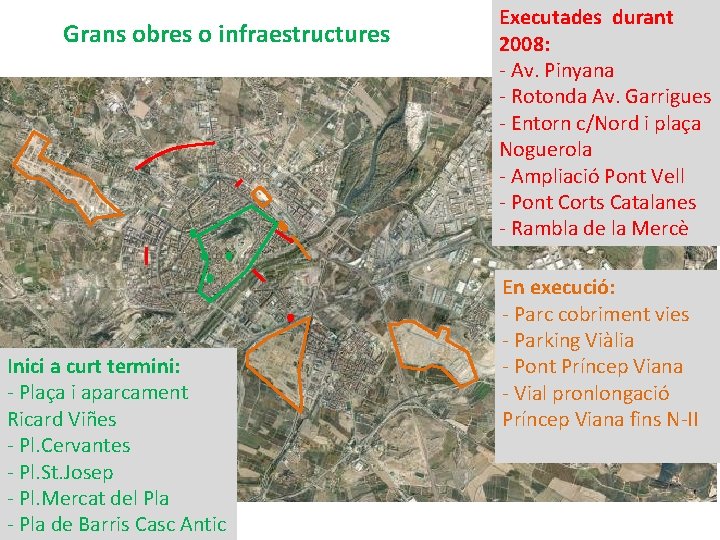 Grans obres o infraestructures • L, klñkñ Inici a curt termini: - Plaça i