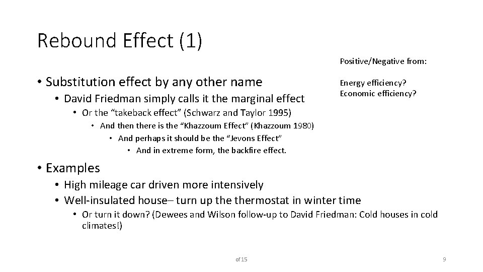Rebound Effect (1) Positive/Negative from: • Substitution effect by any other name • David