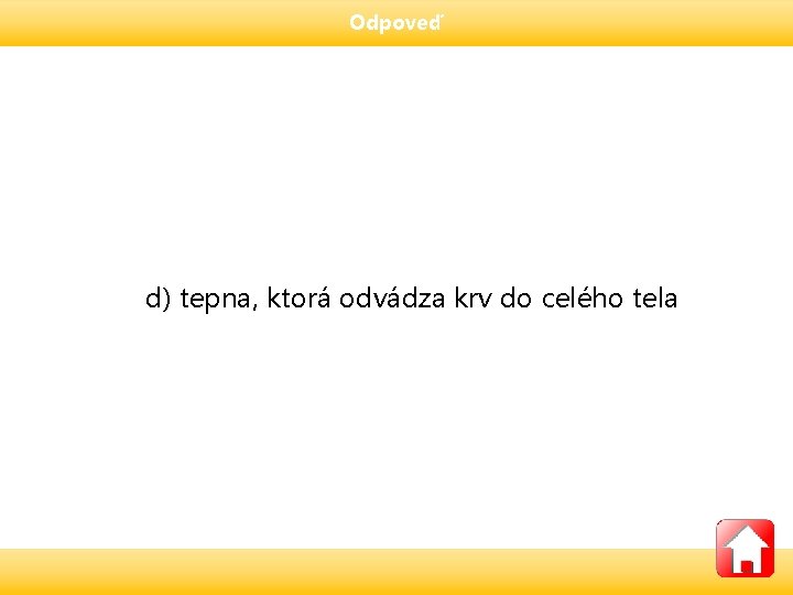 Odpoveď d) tepna, ktorá odvádza krv do celého tela 