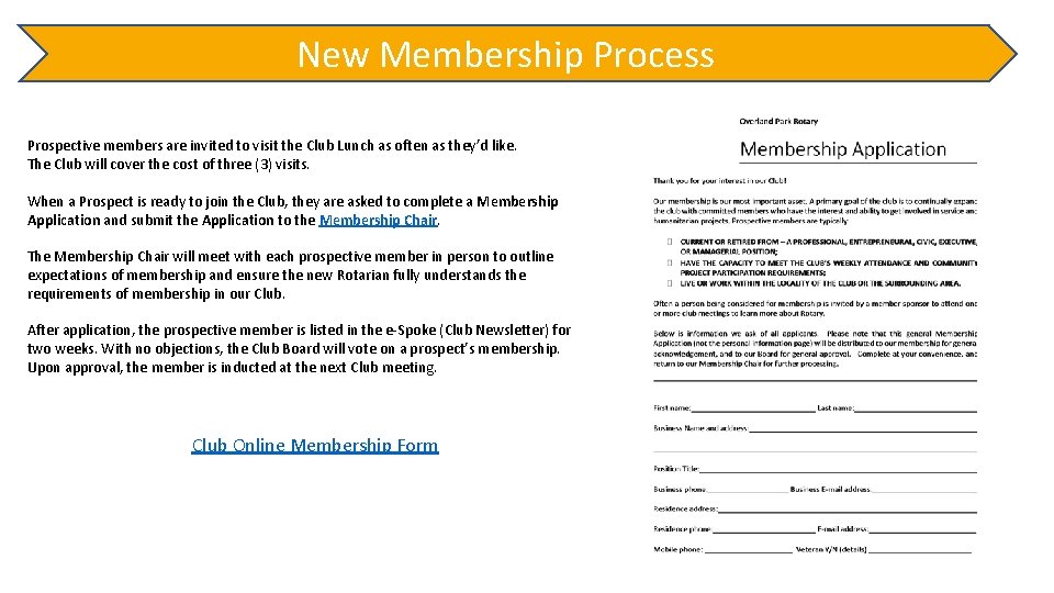 New Membership Process Prospective members are invited to visit the Club Lunch as often