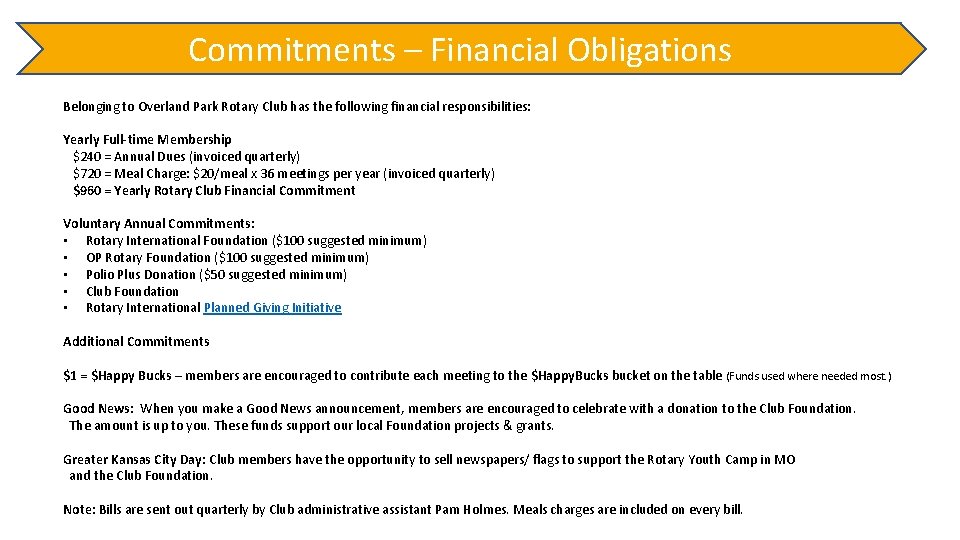 Commitments – Financial Obligations Belonging to Overland Park Rotary Club has the following financial