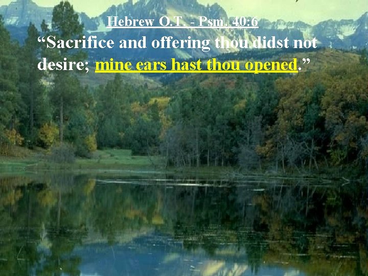 Hebrew O. T. - Psm. 40: 6 “Sacrifice and offering thou didst not desire;