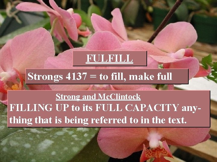 FULFILL Strongs 4137 = to fill, make full Strong and Mc. Clintock FILLING UP
