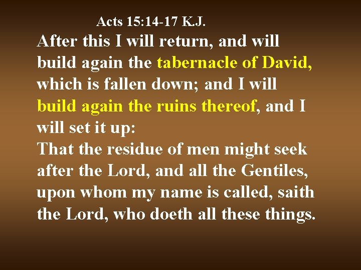 Acts 15: 14 -17 K. J. After this I will return, and will build