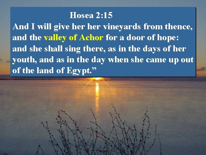 Hosea 2: 15 And I will give her vineyards from thence, and the valley