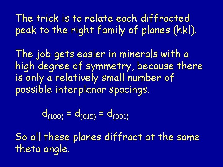 The trick is to relate each diffracted peak to the right family of planes