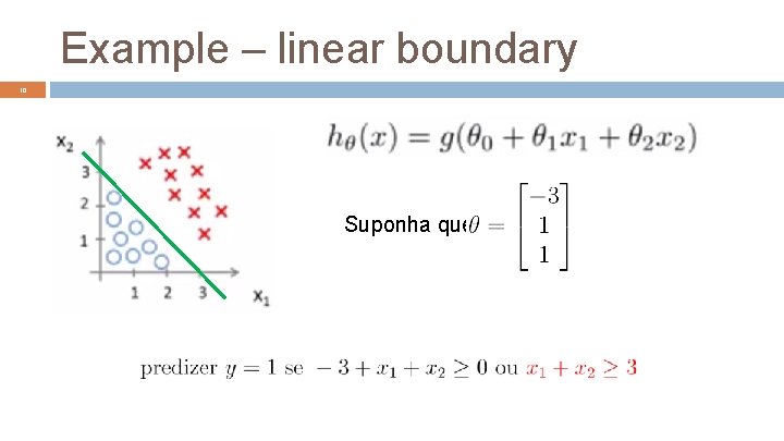 Example – linear boundary 10 Suponha que 