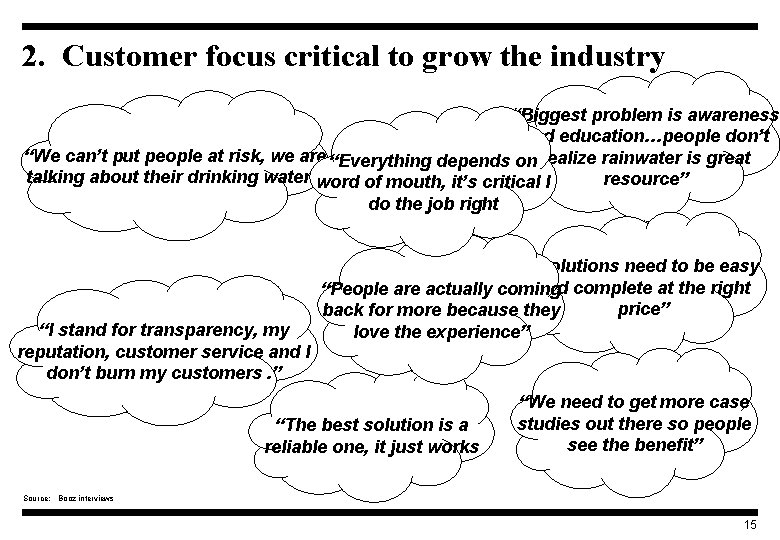 2. Customer focus critical to grow the industry “Biggest problem is awareness and education…people