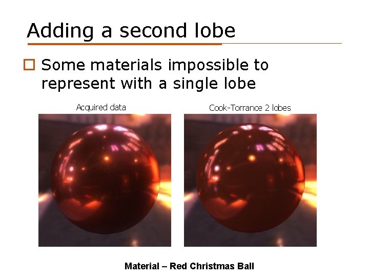 Adding a second lobe o Some materials impossible to represent with a single lobe