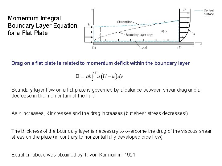 Momentum Integral Boundary Layer Equation for a Flat Plate Drag on a flat plate