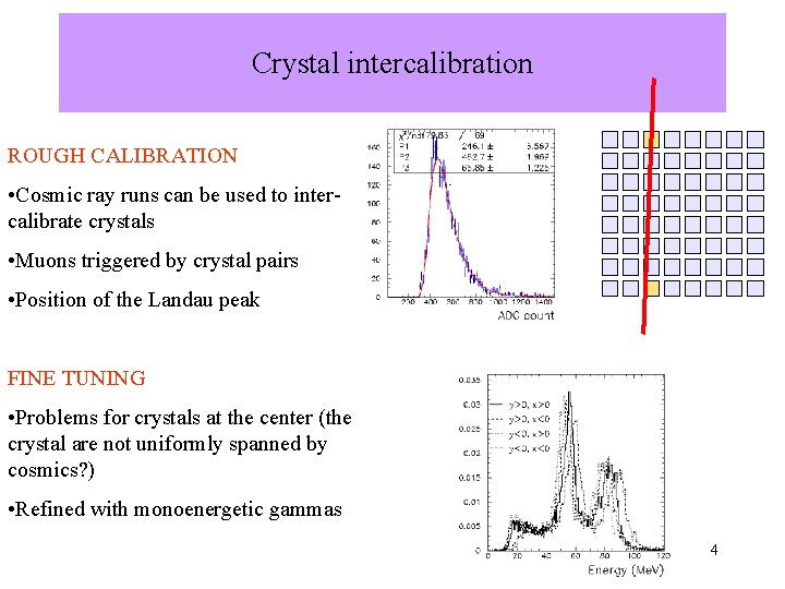 Crystal intercalibration ROUGH CALIBRATION • Cosmic ray runs can be used to intercalibrate crystals