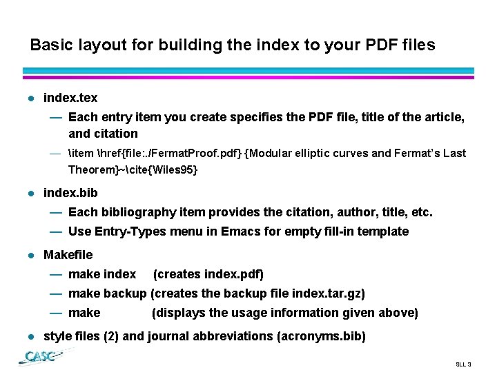 Basic layout for building the index to your PDF files l index. tex —