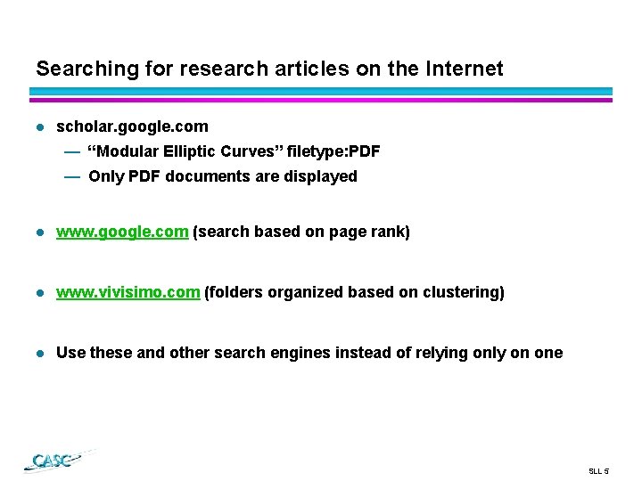 Searching for research articles on the Internet l scholar. google. com — “Modular Elliptic
